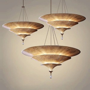 Lámpara colgante de fibra grande Viall de Hotel Vintage de lujo, iluminación colgante de seda, candelabro dorado <span class=keywords><strong>Icaro</strong></span> - Product Image 2