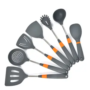 Utensílios de cozinha profissionais, utensílios de cozinha de aço inoxidável e silicone com alça de silicone, 7 peças, utensílios de cozinha para cozinhar