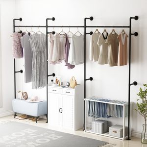 Black Wall Mounted Industrial Pipe Clothing Rack Space Saving Easy Setup for <b>Hanging</b> Clothes Mail Order Pack - Product Image 5