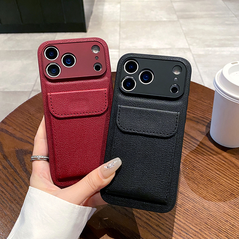 Fashionable Luxury PU Leather Plug-In Card Bag All-Inclusive Mobile Phone Case Accessories for iPhone 14 12 13 16 17 15 Pro Max · image 2