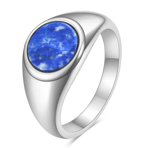 Damenringe Mode Minimalistischer Himmelblauer Ring Edelstahl Edelsteinbesetzt Wasserdicht Farbbeständig Punk Gravierter Ring für Frauen - Product Image 5
