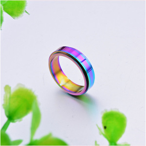 <b>Titanium</b> Steel Rainbow Rotating <b>Ring</b> 6mm Unisex Anxiety Relief Jewelry Gift - Product Image 3