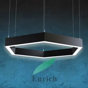 Elegant Black Hexagon LED Linear Pendant Lights with Direct Lighting for School