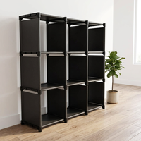 Étagère de rangement pliable en métal à double niveau et 9 cubes, simple et portable, en acier angulaire, pour salon