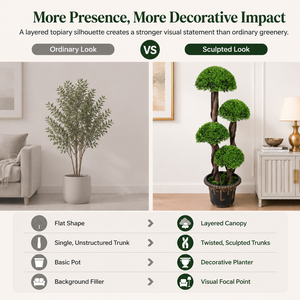 Bonsai Artificiale <span class=keywords><strong>di</strong></span> Cipresso a 4 Canopi, Materiale PE, Alta Simulazione, Decorazione Vintage, Vaso con Tronco Intrecciato in Legno Pregiato - Product Image 3