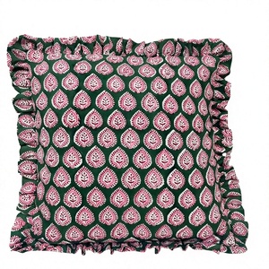 Funda de cojín con volantes bohemios de granja moderna, almohada Floral de algodón de lujo con estampado de bloques, cojines decorativos neutros para el hogar para - Product Image 1