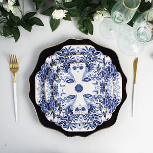 Plats en porcelaine d'os ensembles d'assiettes de chargeur en céramique ensembles de vaisselle bleus et blancs ensemble d'assiettes à dîner en porcelaine - Product Image 1