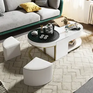 Hot Sale Modern Functional Induction Heating Plate <strong>Storage</strong> <strong>Tables</strong> <strong>Oval</strong> White <strong>Coffee</strong> <strong>Table</strong> <strong>with</strong> Chairs - Product Image 1