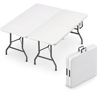 Table rectangulaire pliable de 6 pieds avec poignée intégrée, pieds en acier, robuste, portable, pour fêtes, dîners, mariages, événements, pique-niques