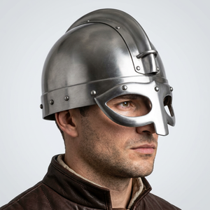 Casco Vikingo Medieval de Acero, Forma Redonda, Diseño de Guerrero para Reenactamiento, Metal Gris Pulido - Product Image 1
