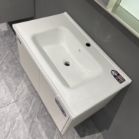 Meuble-lavabo mural moderne WJL pour hôtel, vasque en céramique 70 cm, ensemble meuble-lavabo avec miroir, mobilier de salle de bain