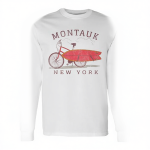 Camiseta de manga larga con diseño de bicicleta estilo retro para fanáticos del surf de Montauk, Nueva York, ropa promocional premium - Product Image 2