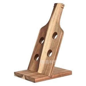 Estante para Vino de Madera de Acacia, Soporte de Exhibición para 4 Botellas con Portavasos - Product Image 5