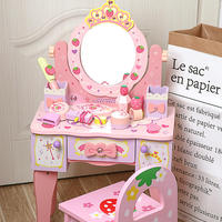 Ensemble de jeu de maquillage en bois rose pour filles, jouet de simulation de coiffeuse, ensemble de jouets éducatifs précoces en bois pour enfants