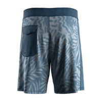 Shorts de surf pour homme, bleu acier, Shadow Palm, poche arrière renforcée avec œillet métallique, inserts latéraux en tissu mesh.
