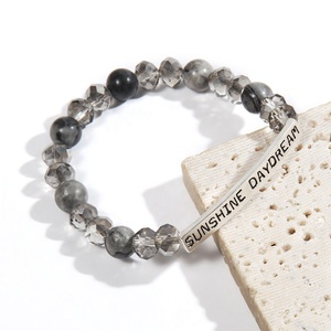 SUNSHINE DAYDREAM Nueva Pulsera Elástica Hecha a Mano con Cuentas de Vidrio de 8mm y Piedras Preciosas Naturales, Pulsera con Tubo Curvo y Letra Grabada - Product Image 1