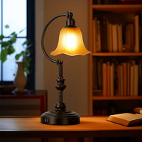 Lampe de table vintage avec abat-jour en verre, chargement USB A+C, commande tactile, lampe de chevet à intensité variable 3 niveaux pour chambre à coucher, salon