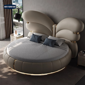 Muebles de Dormitorio de Diseño Moderno, Cabecera con Forma de Mariposa, Cama King Size con Cubierta de Cuero Suave, <span class=keywords><strong>Tapizada</strong></span>, con <span class=keywords><strong>Base</strong></span> de Acero Inoxidable - Product Image 3