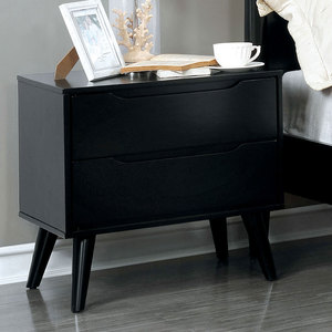 Mid Century Modern <b>Black</b> Nightstand 2 Drawers Solid Wood Round Tapered Legs Bedroom Furniture <b>Bedside</b> <b>Table</b> - Product Image 1