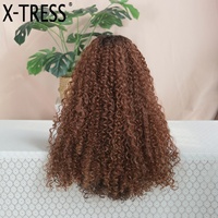 Perruque Synthétique de Luxe X-TRESS Bouclée Crépue, Modèle T-Part en Dentelle Ombrée Sans Colle, Résistante à la Chaleur, pour Femmes Noires