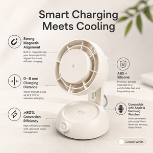 แท่นชาร์จไร้สาย 25W 3-in-1 พร้อมพัดลมในตัว ชาร์จเร็วสำหรับโทรศัพท์ นาฬิกา และหูฟัง ปรับแรงลมได้ - Product Image 5