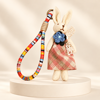 Porte-clés en tissu en forme d'animaux avec sangles tressées colorées, styles lapin, ours, chat et grenouille