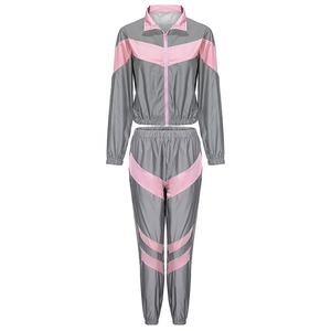 Thời Trang Phản Quang Tracksuit Phụ Nữ Dây Kéo Crop Tops + Quần Dài 2 Mảnh Thiết Lập Nữ Bộ Quần Áo Áo Khoác Quần S-XXL - Product Image 3