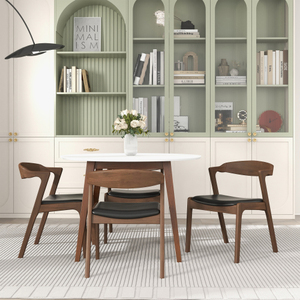 Chaise de salle à manger moderne Dakota en bois massif et cuir noir (lot de 2) pour salon, chambre et cuisine - Product Image 1