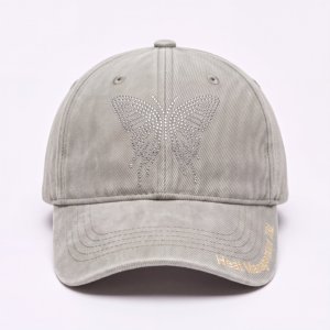 Wholesale Custom Logo Rhinestone <b>Flat</b> Embroidered Distressed Denim 6 Panel Baseball Cap Vintage Dad <b>Hat</b> Manufacturer - Product Image 2