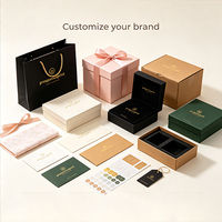 Coffret d'emballage de luxe pour bijoux avec logo personnalisé, boîte cadeau rigide pour bijoux avec sac en papier, pochette, étiquette et carte pour bague, boucles d'oreilles, collier