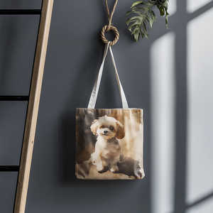 Tas Tote potret hewan peliharaan cat air kustom dengan dekorasi dinding 3D uniseks gaya kasual gambar hewan penutupan terbuka lapisan poliester - Product Image 6