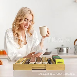 Wooden Coffee Capsule Storage <b>Box</b> With <b>Tea</b> Bag Organizer Desktop Drawer Organizer For Office Use Rectangle 5cm High - Product Image 3