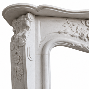 Chimenea tradicional de mármol con tallado ornamentado, de piedra caliza, para interiores, con estufa de leña para comedor. - Product Image 4