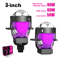 Projecteur Laser Bi-LED H4 KX30PRO 3 Pouces Haute Puissance, Mini Phare de Voiture LED Canbus avec Double Lentille Laser