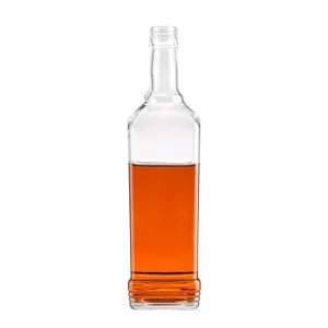 Garrafa de vidro transparente uísque, vodka de vidro personalizada 500ml 750ml