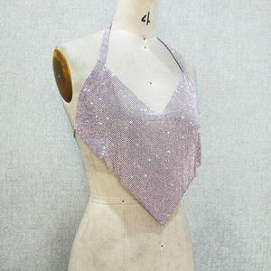2022 Sexy Backless Party Wear 2MM Purple Aluminum Rhinestone Chain Mesh Fashion <strong>Crystal</strong> <strong>Top</strong> for Night Club - Product Image 2
