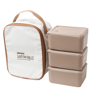 <b>Lunch</b> <b>Box</b> Bag With 3 Stainless Steel Containers Rectangle <b>Microwaveable</b> Food Grade For Office Workers - Product Image 1