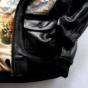 G1Top Blouson Bomber Homme en Cuir Véritable Grande Taille Européen et Américain de Qualité Supérieure avec Col en Laine d'Agneau et Revers Épais - Product Image 5