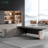 Bureau de direction moderne avec armoire latérale de rangement, plateau en bois rainuré pour bureau de manager
