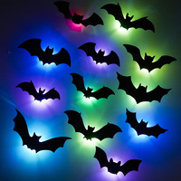 Autocollants muraux 3D en forme de chauve-souris pour Halloween avec lumières LED brillantes