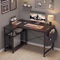 Plateforme de bureau gaming OEM surélevée pour écran, motif fibre de carbone, avec porte-gobelet et support casque, structure en acier, table d'ordinateur