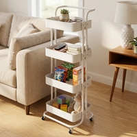 Chariot de rangement de cuisine mobile à 4 niveaux, chariot utilitaire roulant pour la cuisine, la salle de bain, la maison, le bureau, le rangement et l'organisation