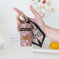Nouvelle pochette porte-clés mini seau en cuir PU de luxe avec accessoires foulard en soie, support de porte-clés pour rouge à lèvres et porte-monnaie, pour le quotidien