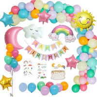 Kit de ballons en aluminium Arc-en-ciel Nuage Soleil Lune, Guirlande d'arche de ballons Macaron, Décorations de fête Joyeux Anniversaire pour Enfants et Baby Shower