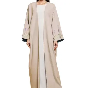 Gaun muslim desain terbaru 9826 gaun wanita muslim bordir elegan modis cardigan gaun rami Faux wanita