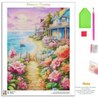 Kits de peinture diamant 5D Chenistory Beachfront Villa pour adultes, décoration murale pour la maison, art diamant paysage pour adultes, diamants ronds complets