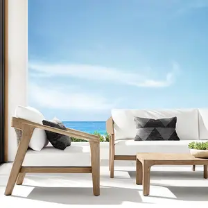 Lüks su geçirmez Modern bahçe mobilya seti Rattan halat hasır ateş çukuru veranda kanepe kesit tik ahşap kapı alüminyum açık kanepe