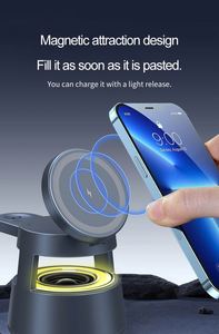 Multifunzione <span class=keywords><strong>Mini</strong></span> pieghevole magnetico 5 In 1 supporto per caricabatterie Wireless con altoparlante e luce notturna per iPhone Watch <span class=keywords><strong>AirPods</strong></span> - Product Image 3