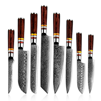 Ensemble de 8 couteaux de cuisine professionnels en acier Damas à 67 couches, couteaux de chef pour couper et cuisiner avec manche en bois Pakka