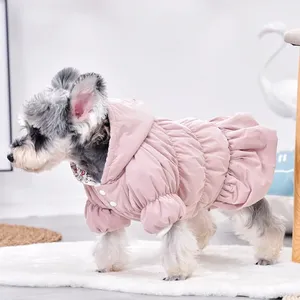 Manteau d'hiver pour chien à capuche motif floral, robe bulle chaude en polaire pour petits chiens Bichon <span class=keywords><strong>Schnauzer</strong></span> Teddy, fermeture facile à boutons - Product Image 2